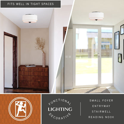 Plafonnier moderne Burnaby du milieu du siècle avec abat-jour tambour en lin blanc