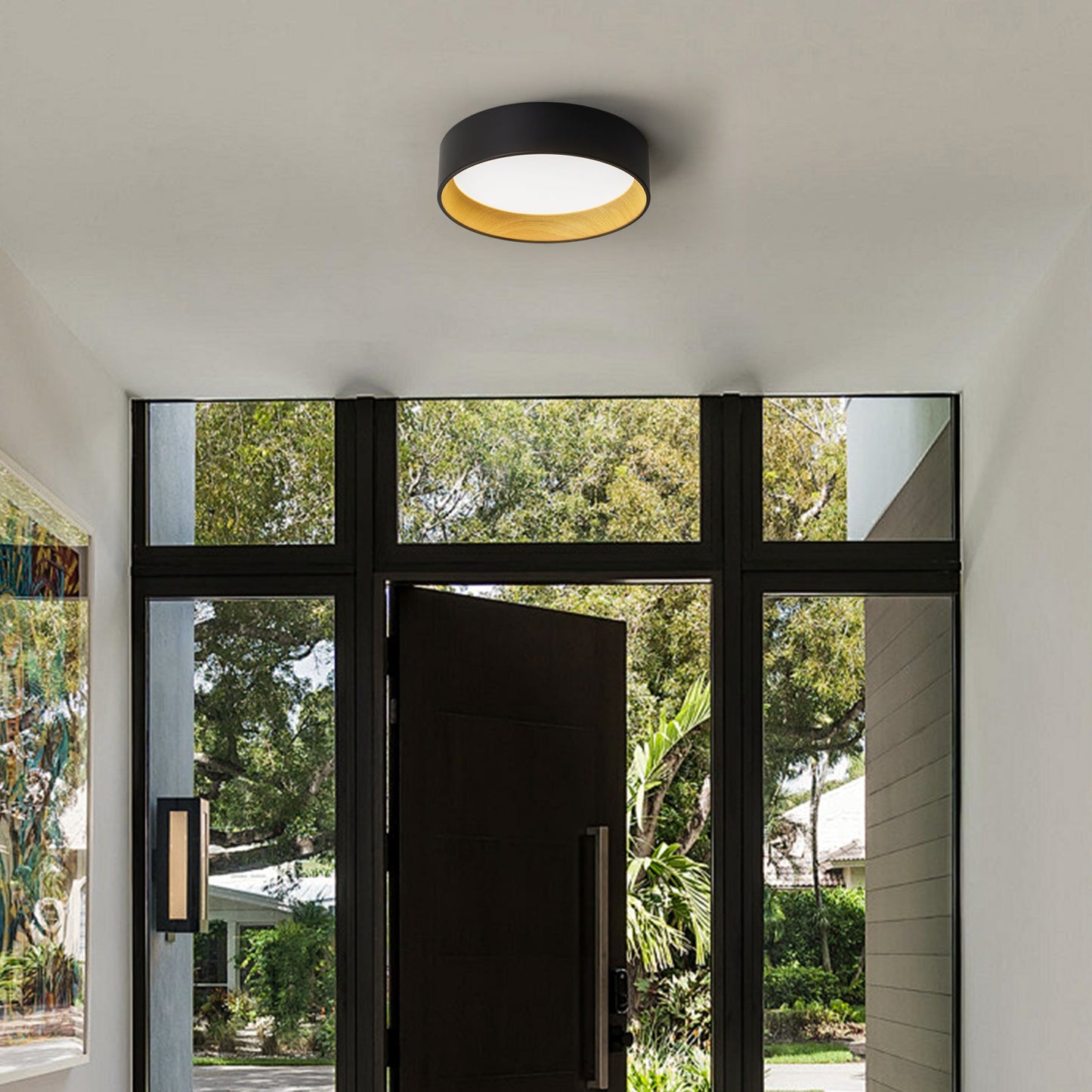 Plafonnier encastré à LED intégré C Cattleya noir et bois 3CCT