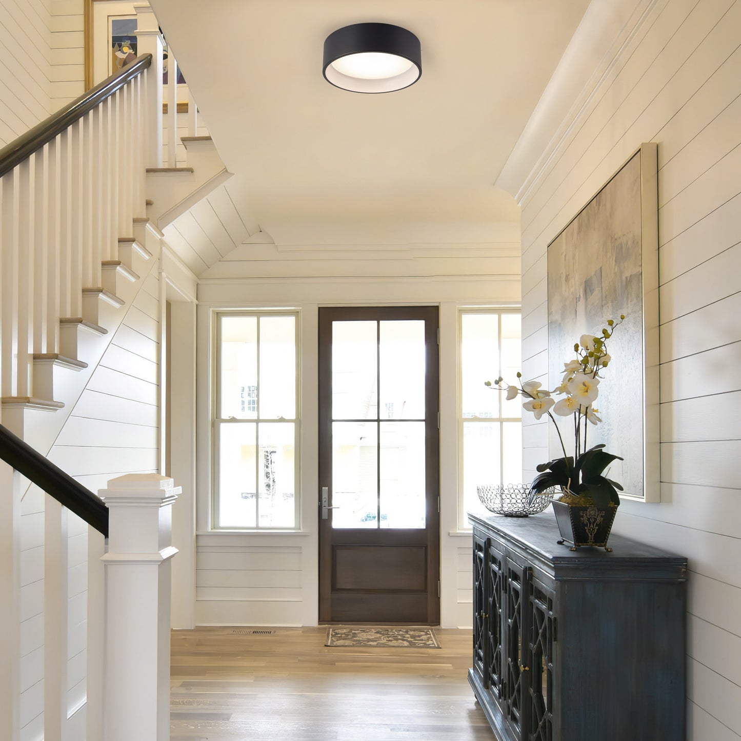 Plafonnier encastré à LED intégré C Cattleya noir et bois 3CCT