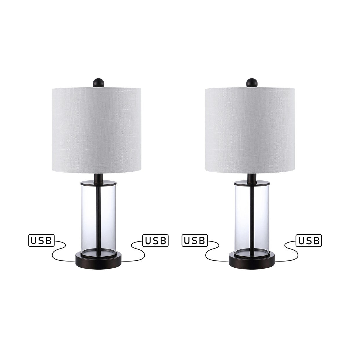 Lampe de table LED contemporaine Cabell 21 en verre, chargement USB, bronze huilé (lot de 2) par JONATHAN Y