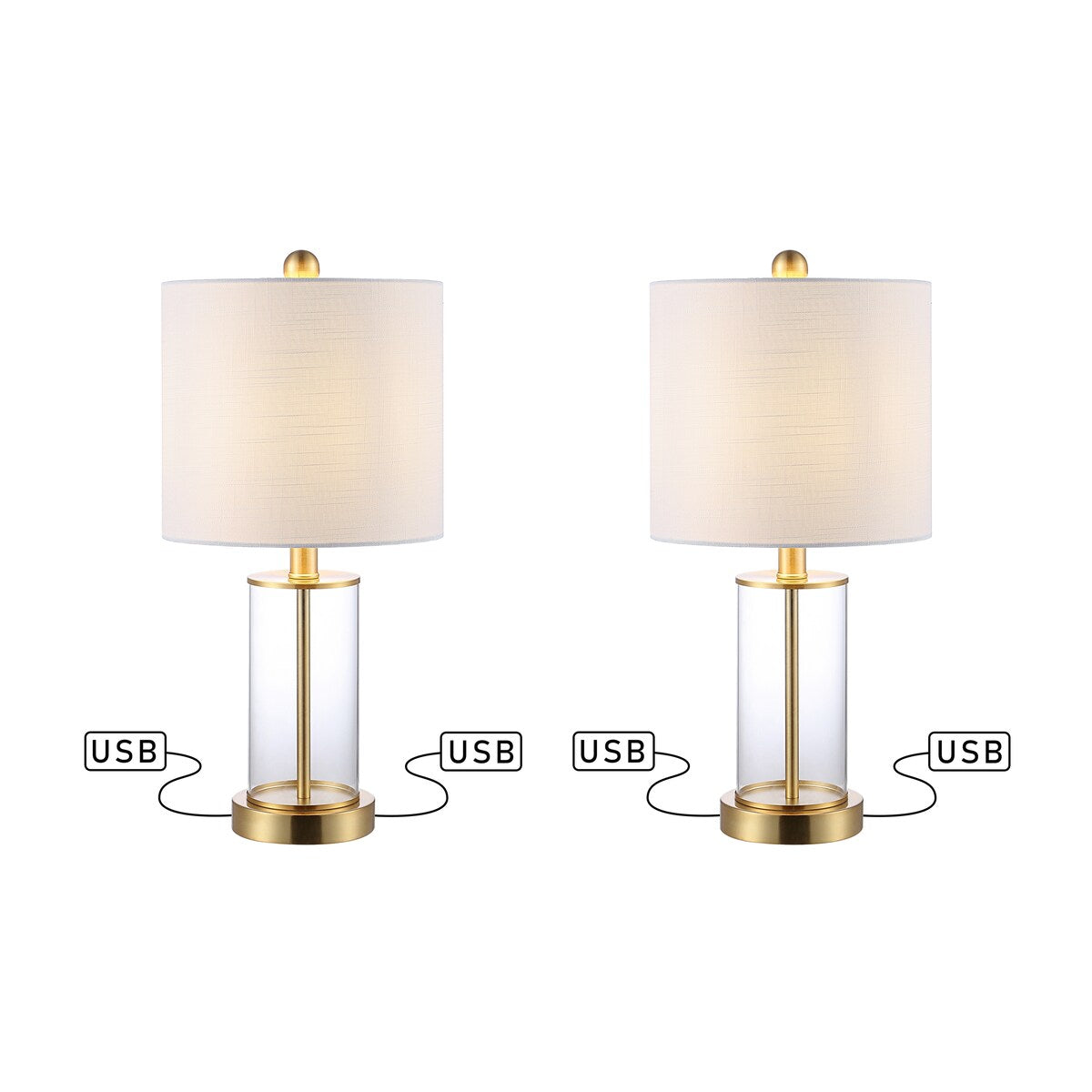 Lampe de table LED contemporaine Cabell 21 en verre, chargement USB, bronze huilé (lot de 2) par JONATHAN Y