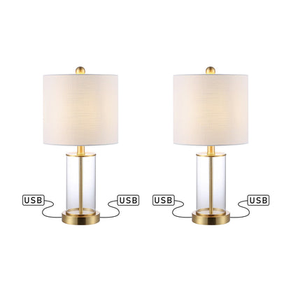 Lampe de table LED contemporaine Cabell 21 en verre, chargement USB, bronze huilé (lot de 2) par JONATHAN Y