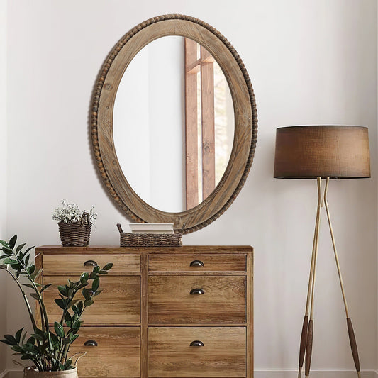 Miroir mural ovale de 81 cm avec cadre en bois Cameo, miroir mural de salle de bain – 81,9 cm (H) x 61 cm (L) x 3,2 cm (P).