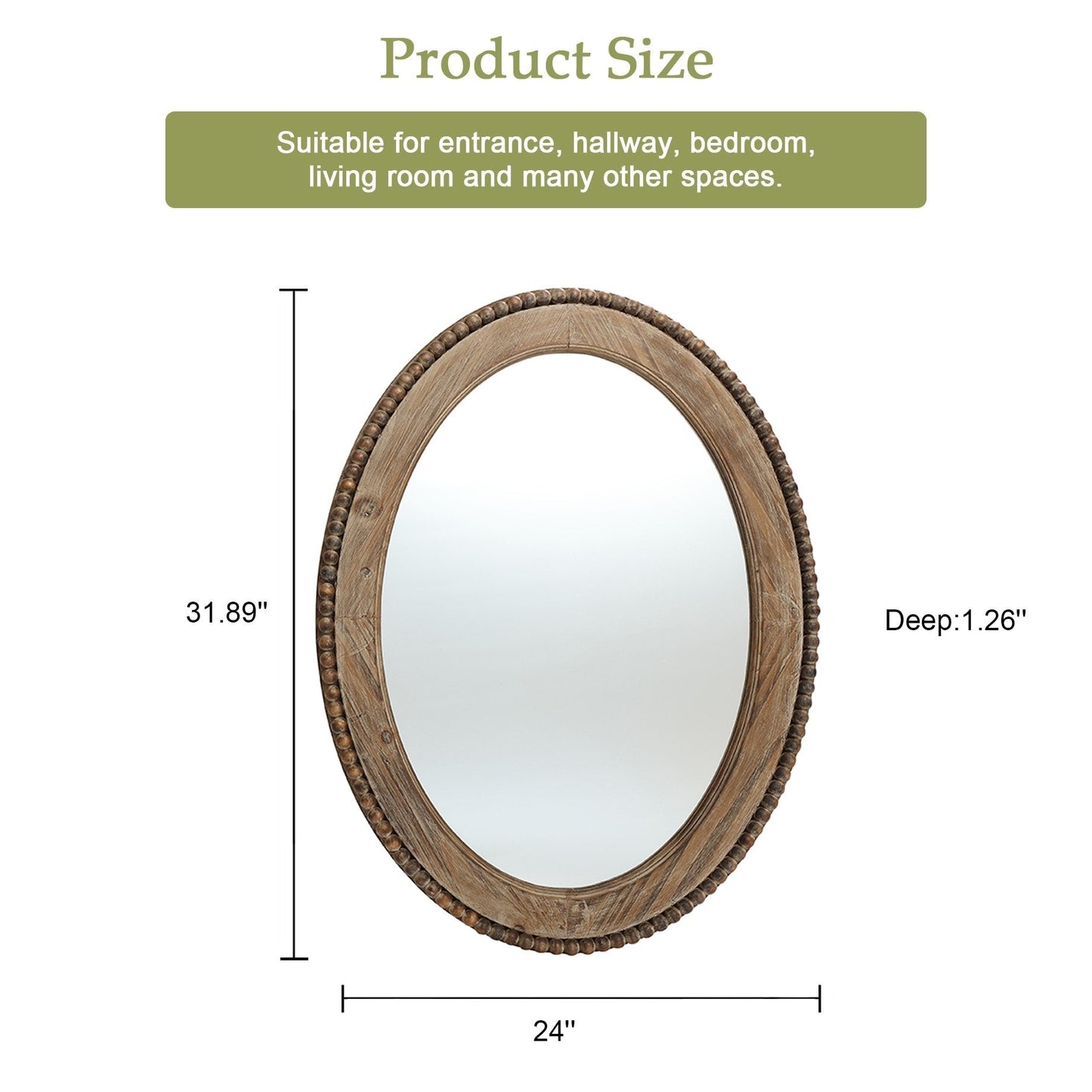 Miroir mural ovale de 81 cm avec cadre en bois Cameo, miroir mural de salle de bain – 81,9 cm (H) x 61 cm (L) x 3,2 cm (P).