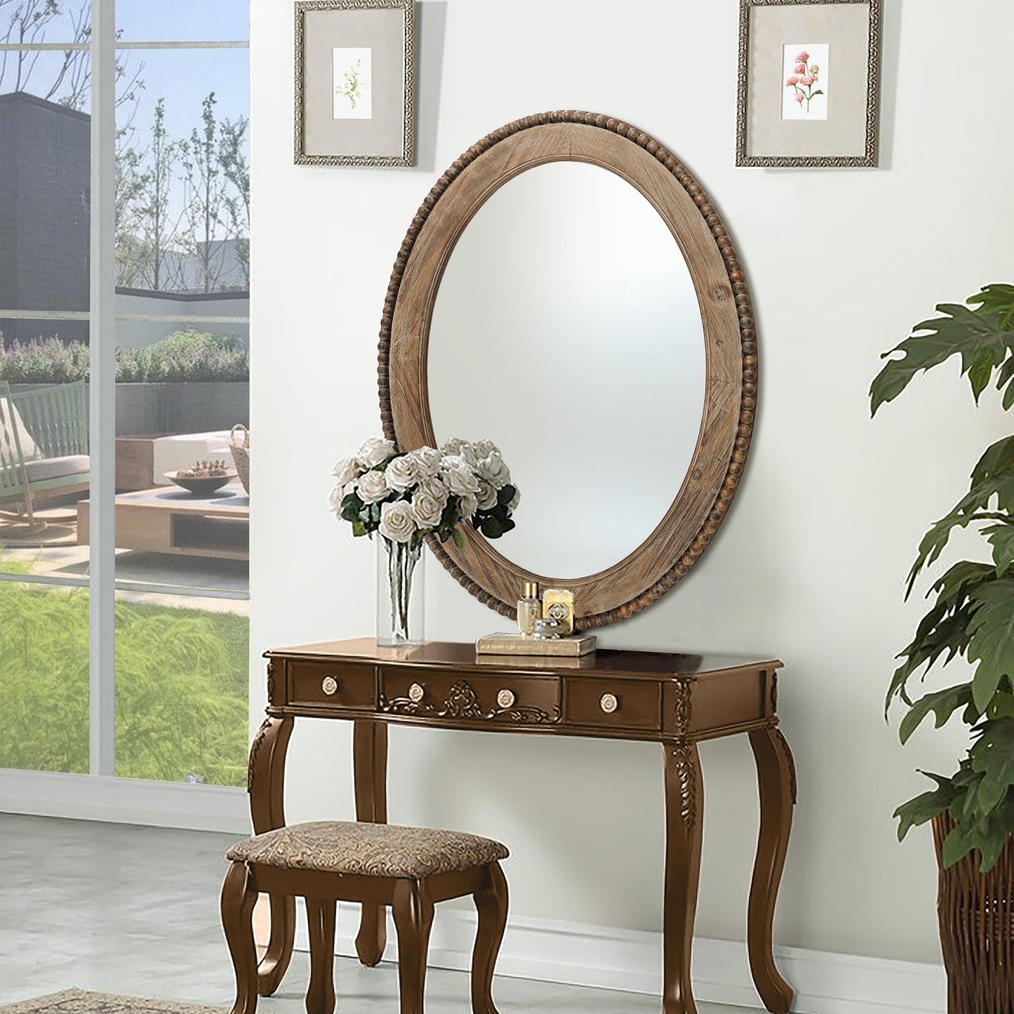 Miroir mural ovale de 81 cm avec cadre en bois Cameo, miroir mural de salle de bain – 81,9 cm (H) x 61 cm (L) x 3,2 cm (P).