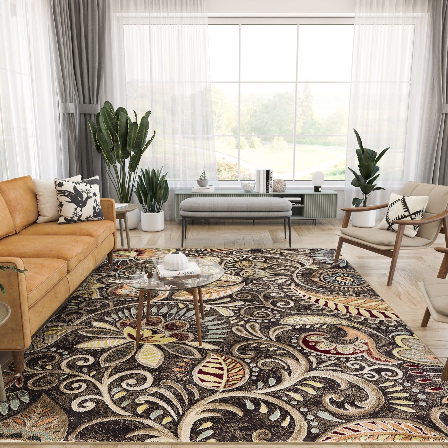 Tapis d'intérieur Caprice style moderne du milieu du siècle à motif floral
