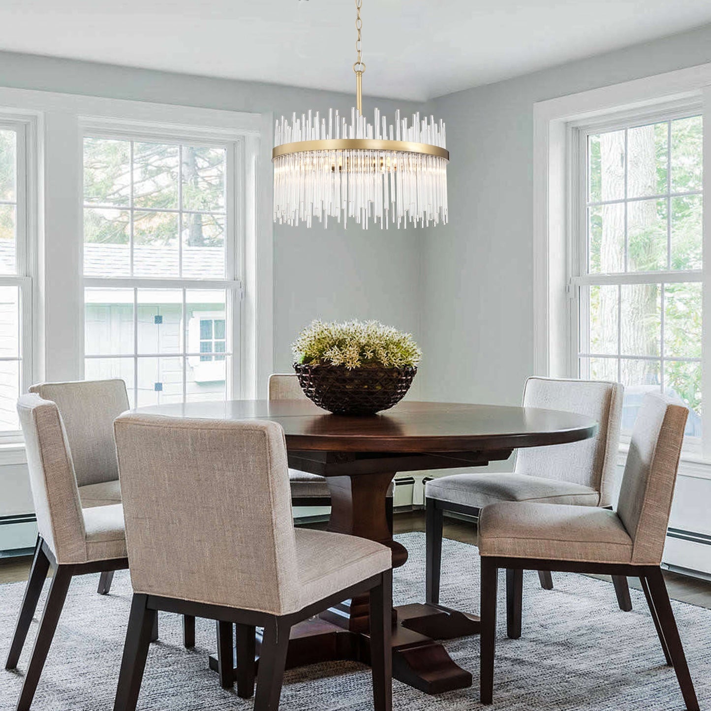 Lustre Casandra 5 lumières en bronze brillant avec barres en verre transparent - Bronze brillant