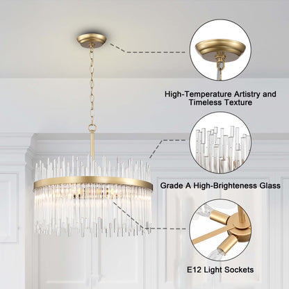 Lustre Casandra 5 lumières en bronze brillant avec barres en verre transparent - Bronze brillant