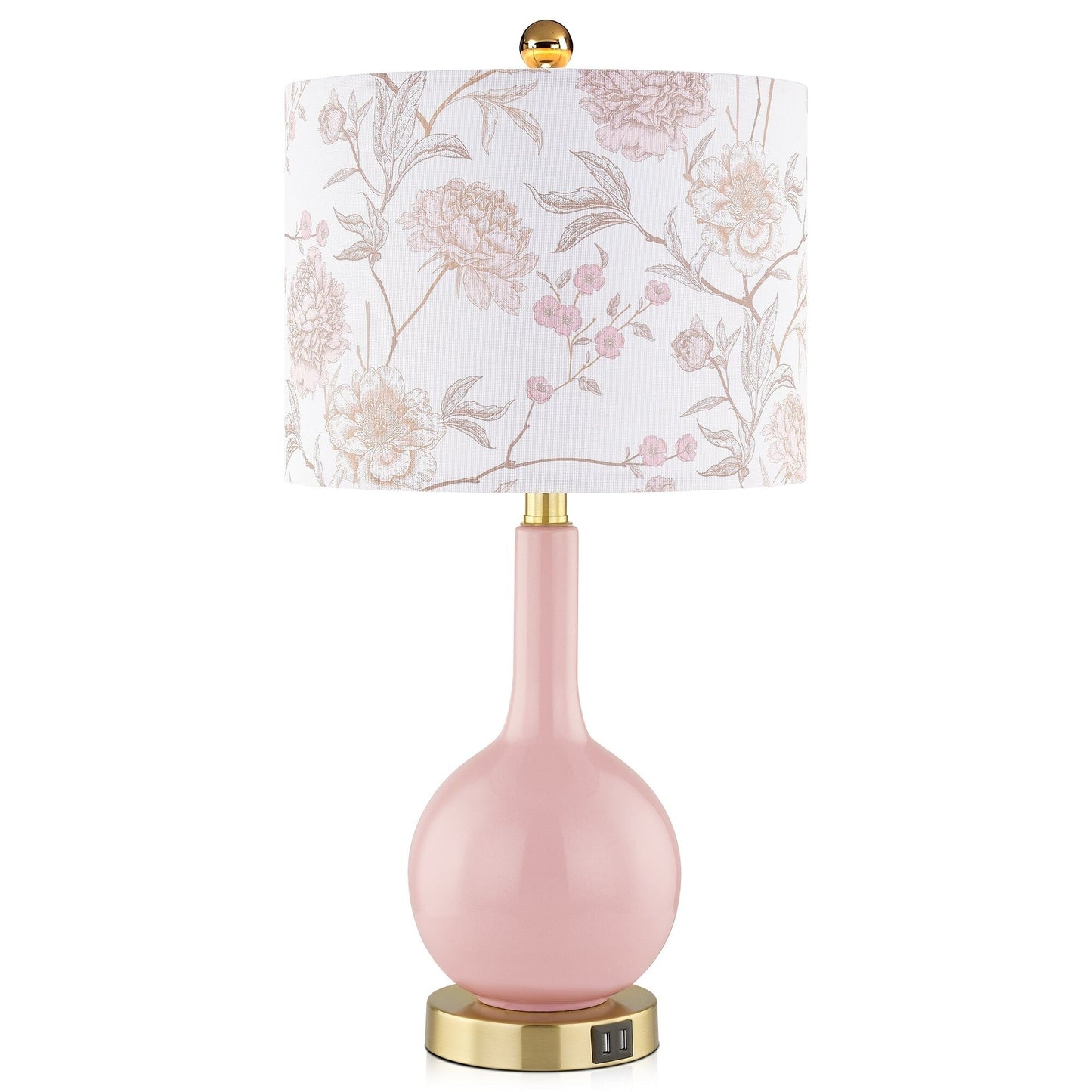 Lampe de table en céramique rose avec variateur tactile à 3 positions et deux ports de charge USB - 12'' x 12'' x 24'' (L x l x H)