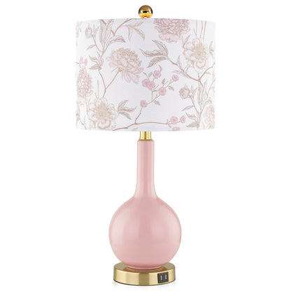 Lampe de table en céramique rose avec variateur tactile à 3 positions et deux ports de charge USB - 12'' x 12'' x 24'' (L x l x H)