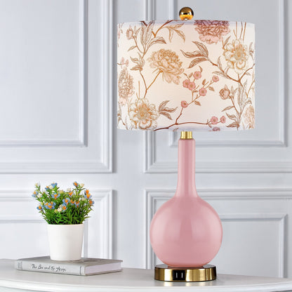 Lampe de table en céramique rose avec variateur tactile à 3 positions et deux ports de charge USB - 12'' x 12'' x 24'' (L x l x H)
