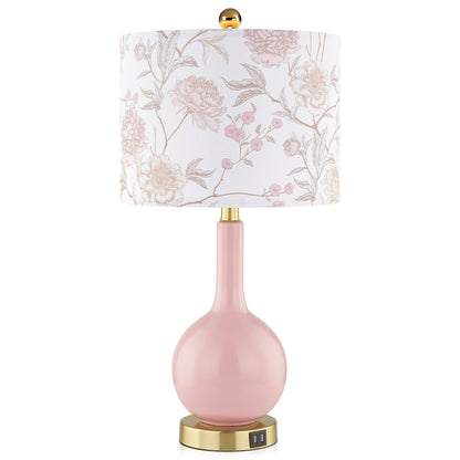 Lampe de table en céramique rose avec variateur tactile à 3 positions et deux ports de charge USB - 12'' x 12'' x 24'' (L x l x H)