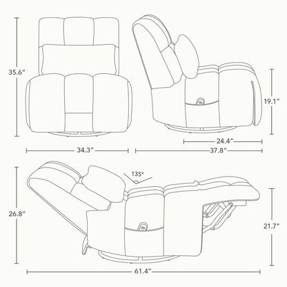 Fauteuil inclinable électrique pivotant Cole avec support lombaire