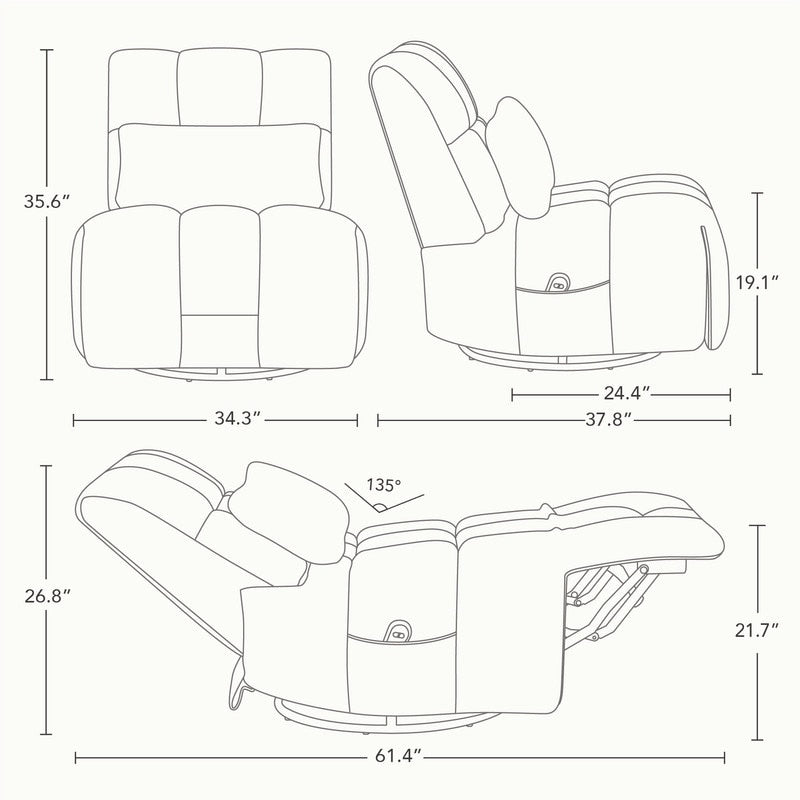 Fauteuil inclinable électrique pivotant Cole avec support lombaire