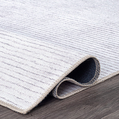Tapis contemporain à rayures usées lavable en machine