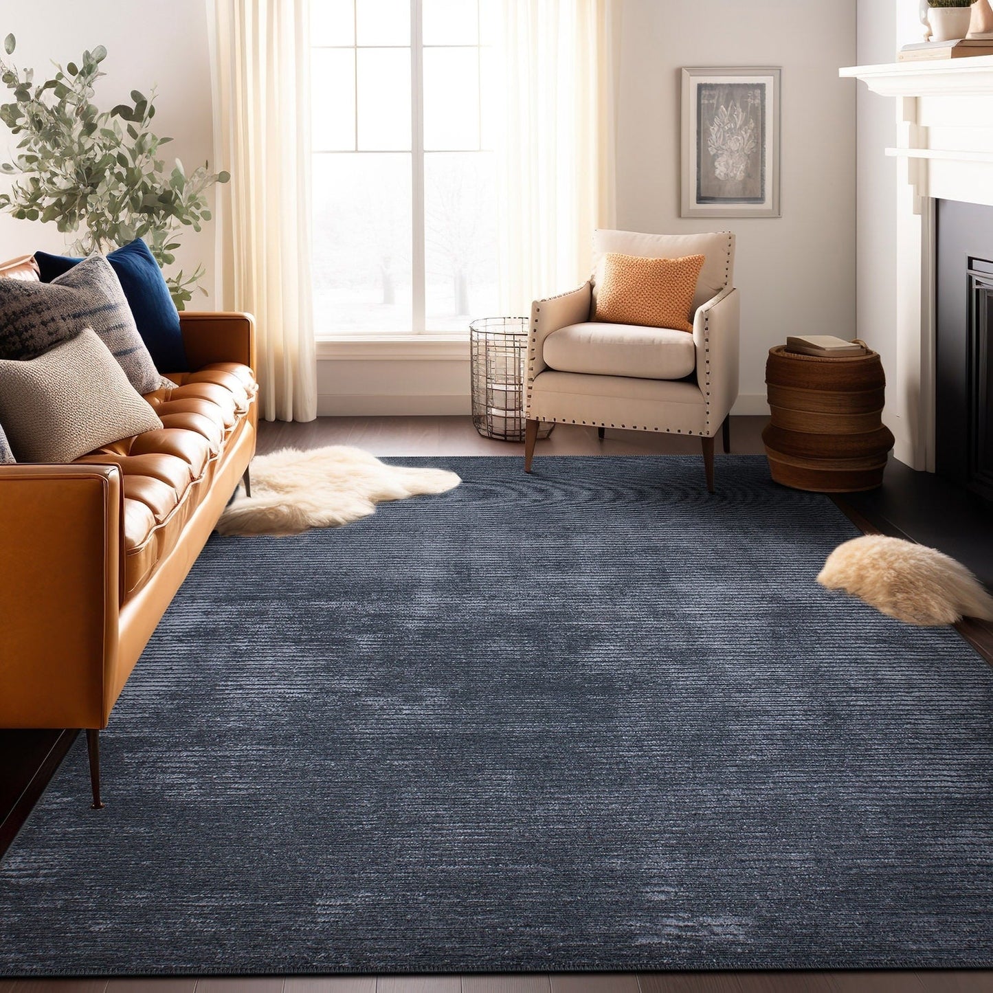 Tapis contemporain à rayures usées lavable en machine