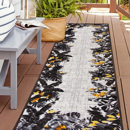Tapis d'intérieur/extérieur à bordure florale contemporaine