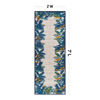 Tapis d'intérieur/extérieur à bordure florale contemporaine