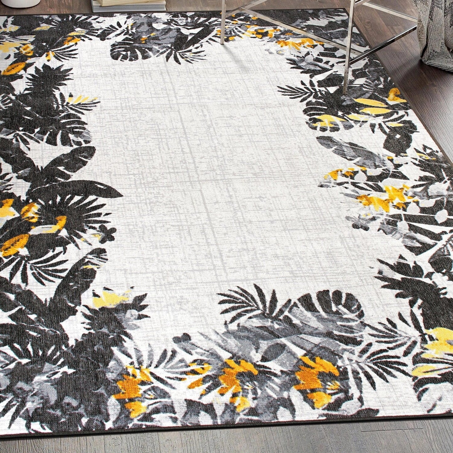 Tapis d'intérieur/extérieur à bordure florale contemporaine