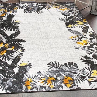 Tapis d'intérieur/extérieur à bordure florale contemporaine