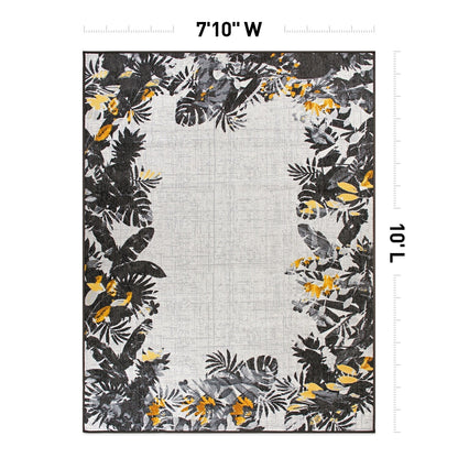 Tapis d'intérieur/extérieur à bordure florale contemporaine