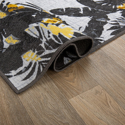 Tapis d'intérieur/extérieur à bordure florale contemporaine