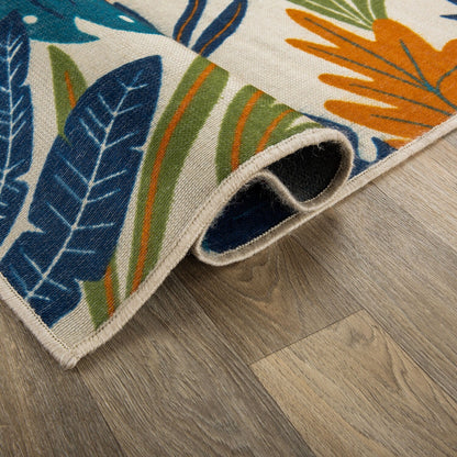 Tapis d'intérieur/extérieur contemporain à motif floral et feuilles