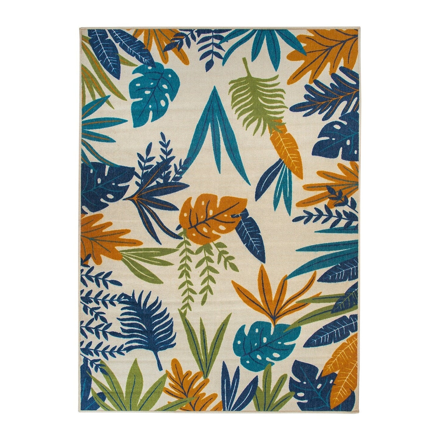 Tapis d'intérieur/extérieur contemporain à motif floral et feuilles