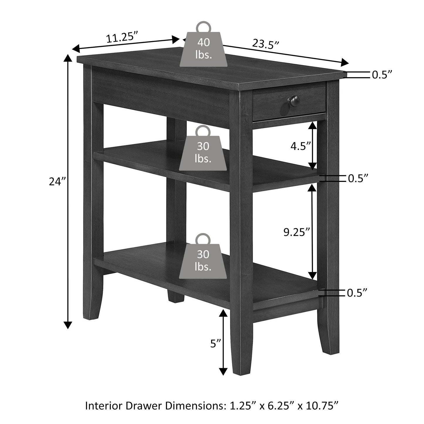 Table d'appoint à 1 tiroir et étagères American Heritage de Convenience Concepts