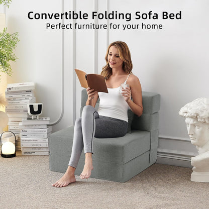Canapé-lit convertible pliant – Fauteuil-lit moderne en lin avec oreiller et matelas pliable pour salon/dortoir/chambre d'amis