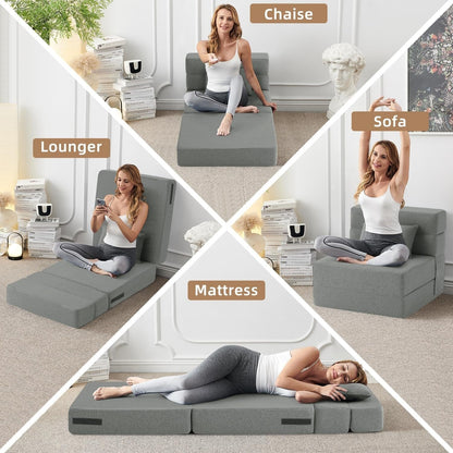 Canapé-lit convertible pliant – Fauteuil-lit moderne en lin avec oreiller et matelas pliable pour salon/dortoir/chambre d'amis