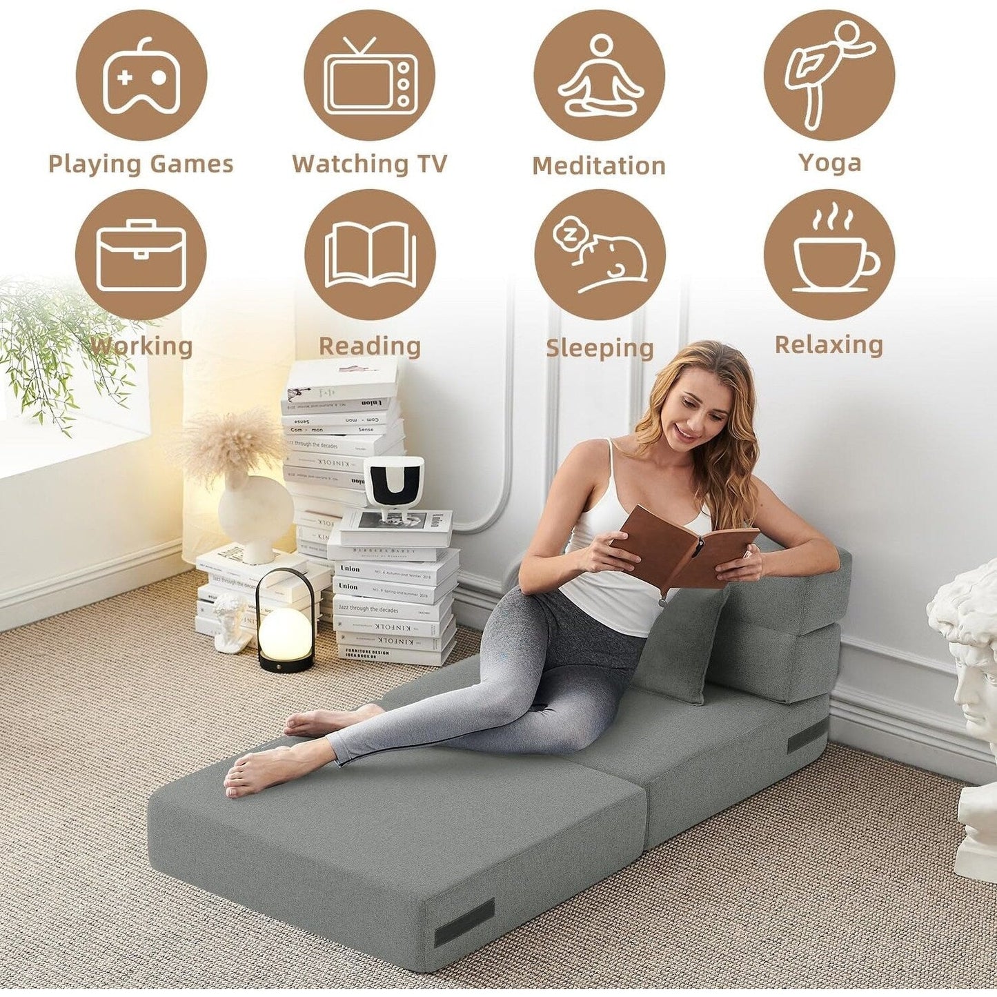 Canapé-lit convertible pliant – Fauteuil-lit moderne en lin avec oreiller et matelas pliable pour salon/dortoir/chambre d'amis