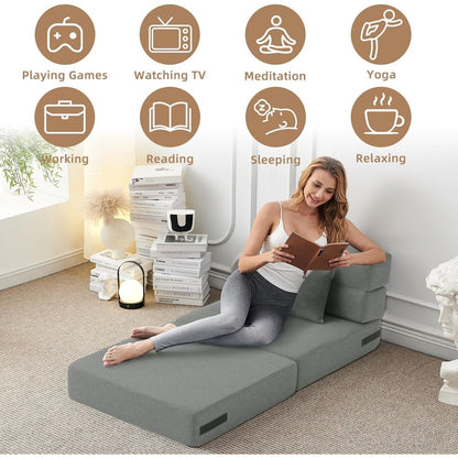 Canapé-lit convertible pliant – Fauteuil-lit moderne en lin avec oreiller et matelas pliable pour salon/dortoir/chambre d'amis