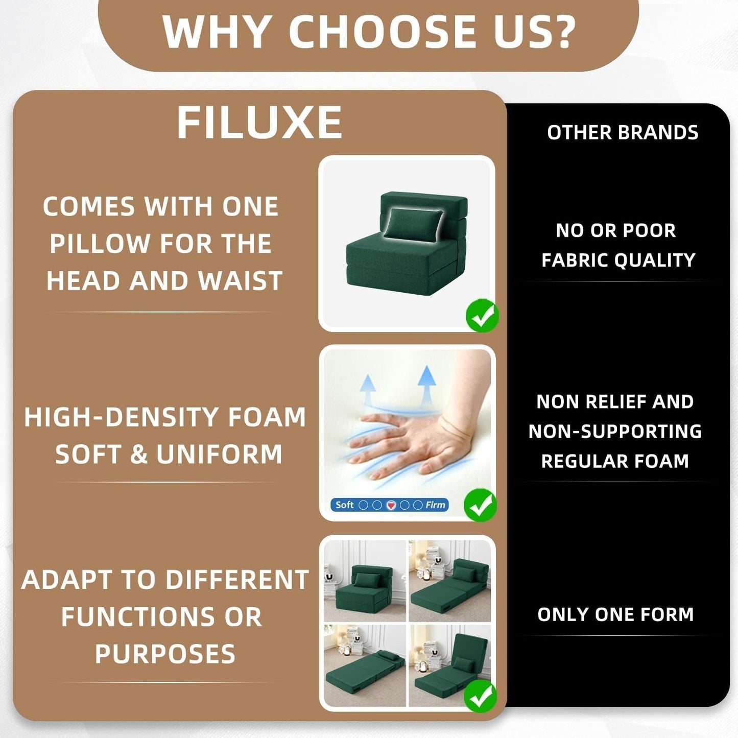 Canapé-lit convertible pliant – Fauteuil-lit moderne en lin avec oreiller et matelas pliable pour salon/dortoir/chambre d'amis