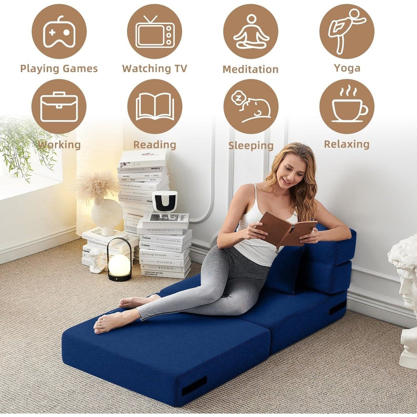 Canapé-lit convertible pliant – Fauteuil-lit moderne en lin avec oreiller et matelas pliable pour salon/dortoir/chambre d'amis
