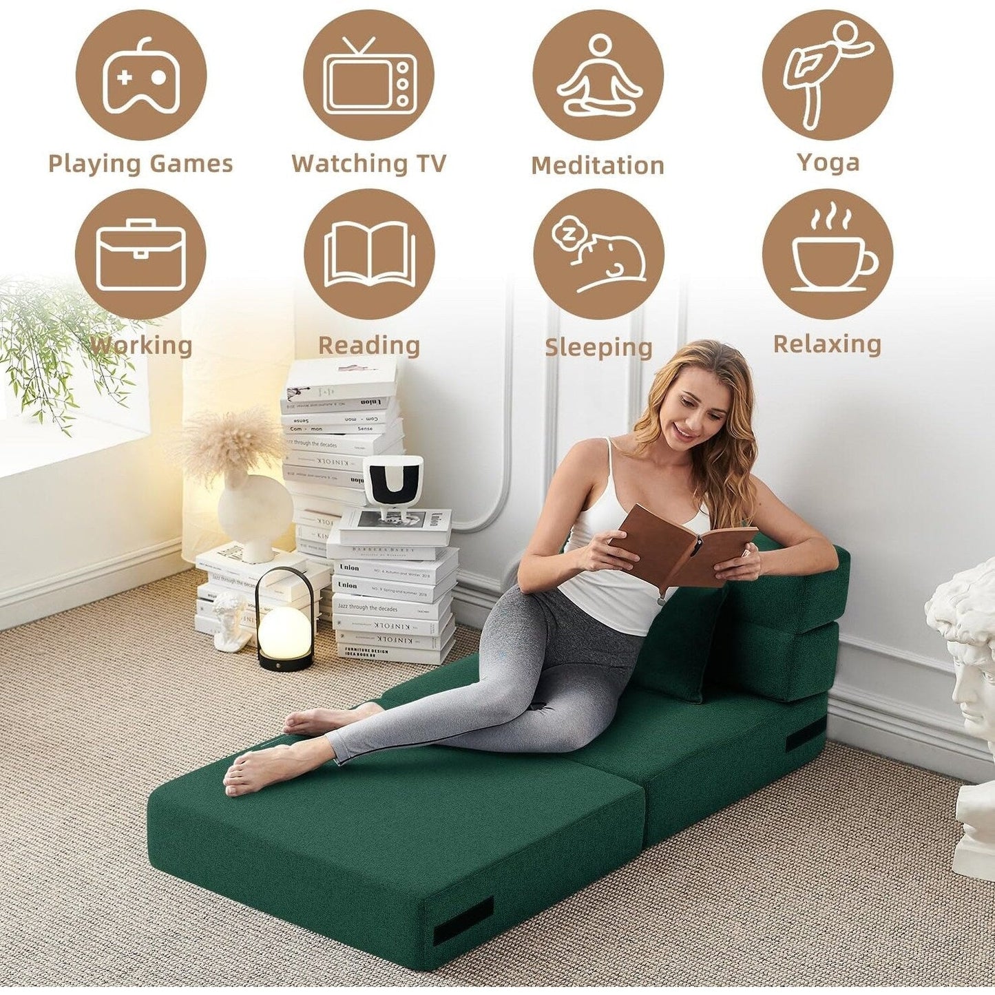 Canapé-lit convertible pliant – Fauteuil-lit moderne en lin avec oreiller et matelas pliable pour salon/dortoir/chambre d'amis