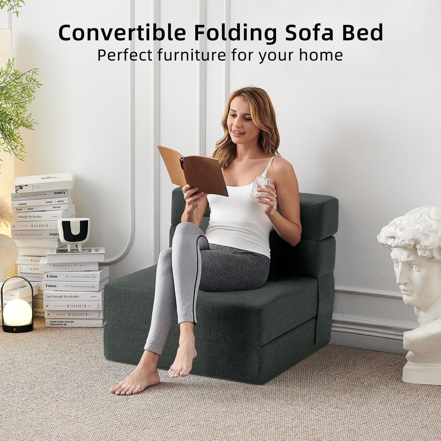 Canapé-lit convertible pliant – Fauteuil-lit moderne en lin avec oreiller et matelas pliable pour salon/dortoir/chambre d'amis