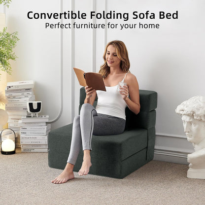 Canapé-lit convertible pliant – Fauteuil-lit moderne en lin avec oreiller et matelas pliable pour salon/dortoir/chambre d'amis