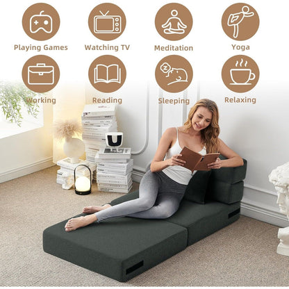 Canapé-lit convertible pliant – Fauteuil-lit moderne en lin avec oreiller et matelas pliable pour salon/dortoir/chambre d'amis