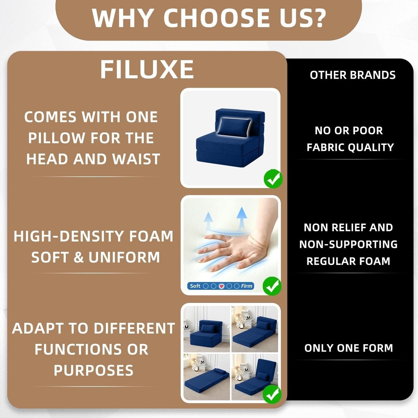 Canapé-lit convertible pliant – Fauteuil-lit moderne en lin avec oreiller et matelas pliable pour salon/dortoir/chambre d'amis