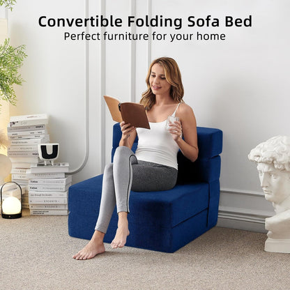 Canapé-lit convertible pliant – Fauteuil-lit moderne en lin avec oreiller et matelas pliable pour salon/dortoir/chambre d'amis