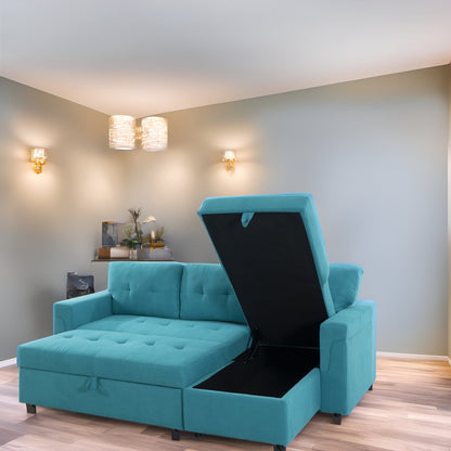 Canapé sectionnel convertible réversible avec lit gigogne, méridienne avec rangement dissimulé et pieds robustes