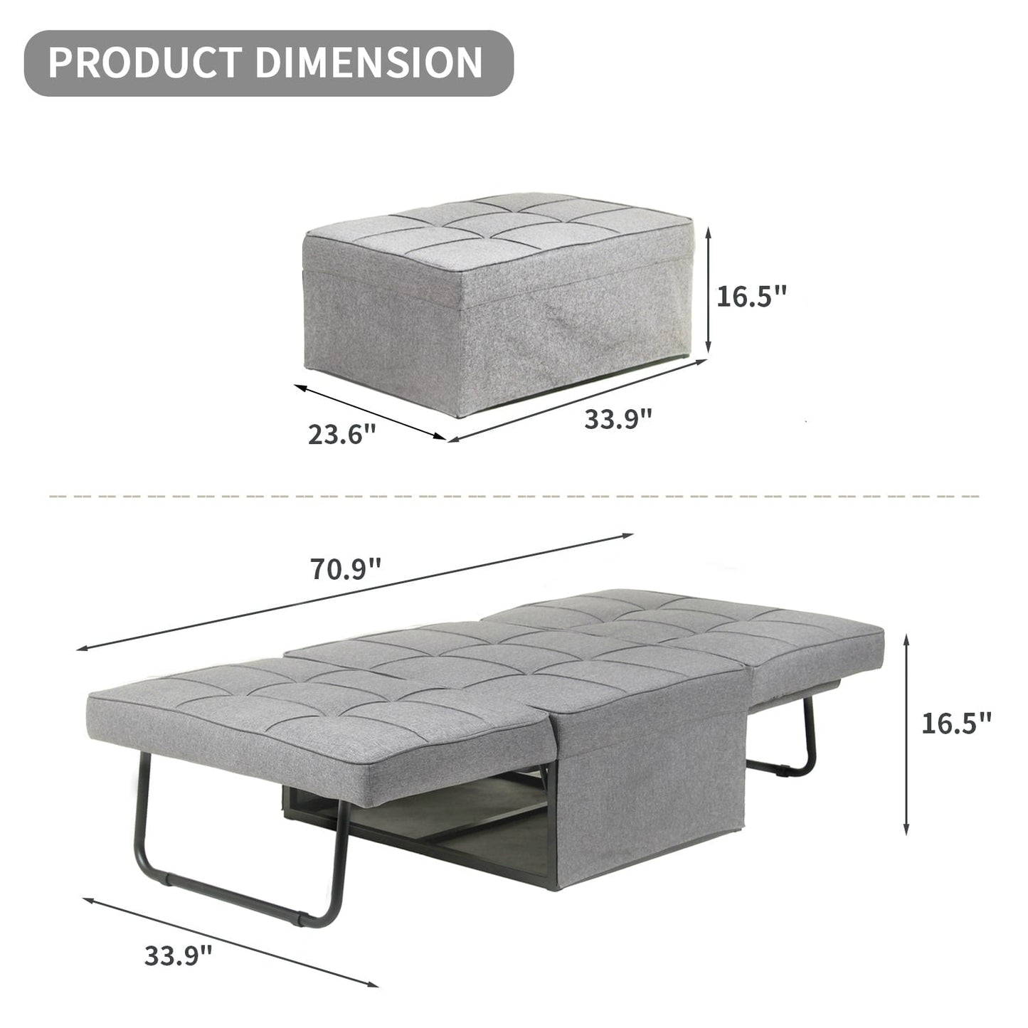 Canapé-lit convertible, fauteuil inclinable et ottoman pliable pour salon