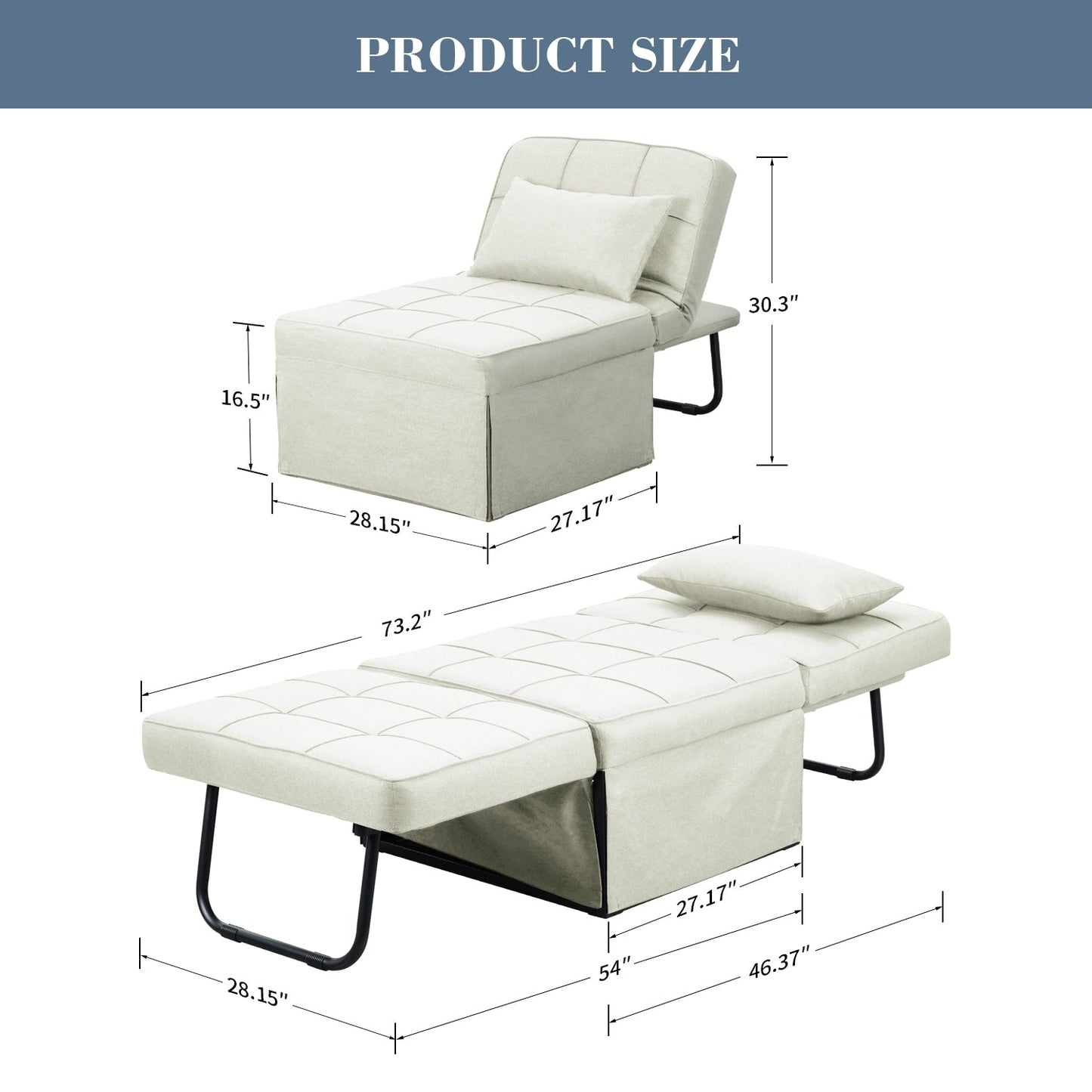 Canapé-lit convertible, fauteuil inclinable et ottoman pliable pour salon