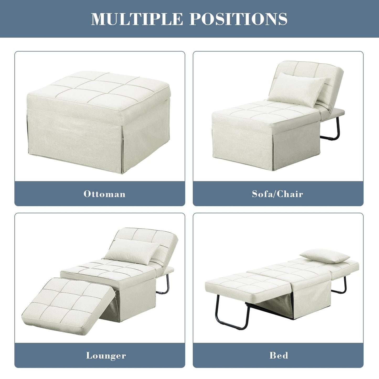Canapé-lit convertible, fauteuil inclinable et ottoman pliable pour salon