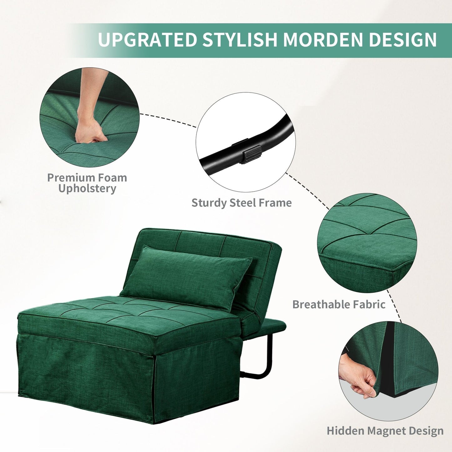 Canapé-lit convertible, fauteuil inclinable et ottoman pliable pour salon