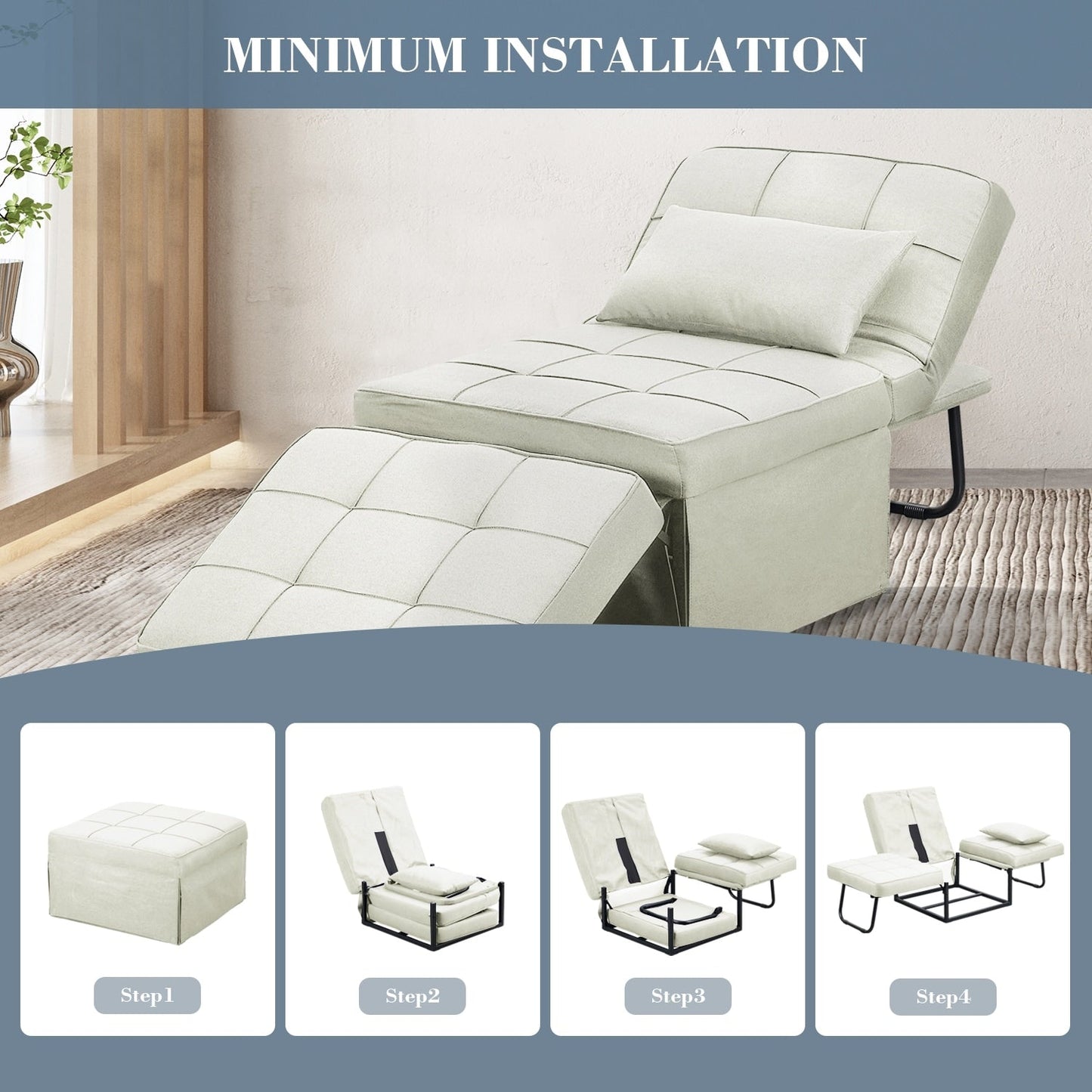 Canapé-lit convertible, fauteuil inclinable et ottoman pliable pour salon