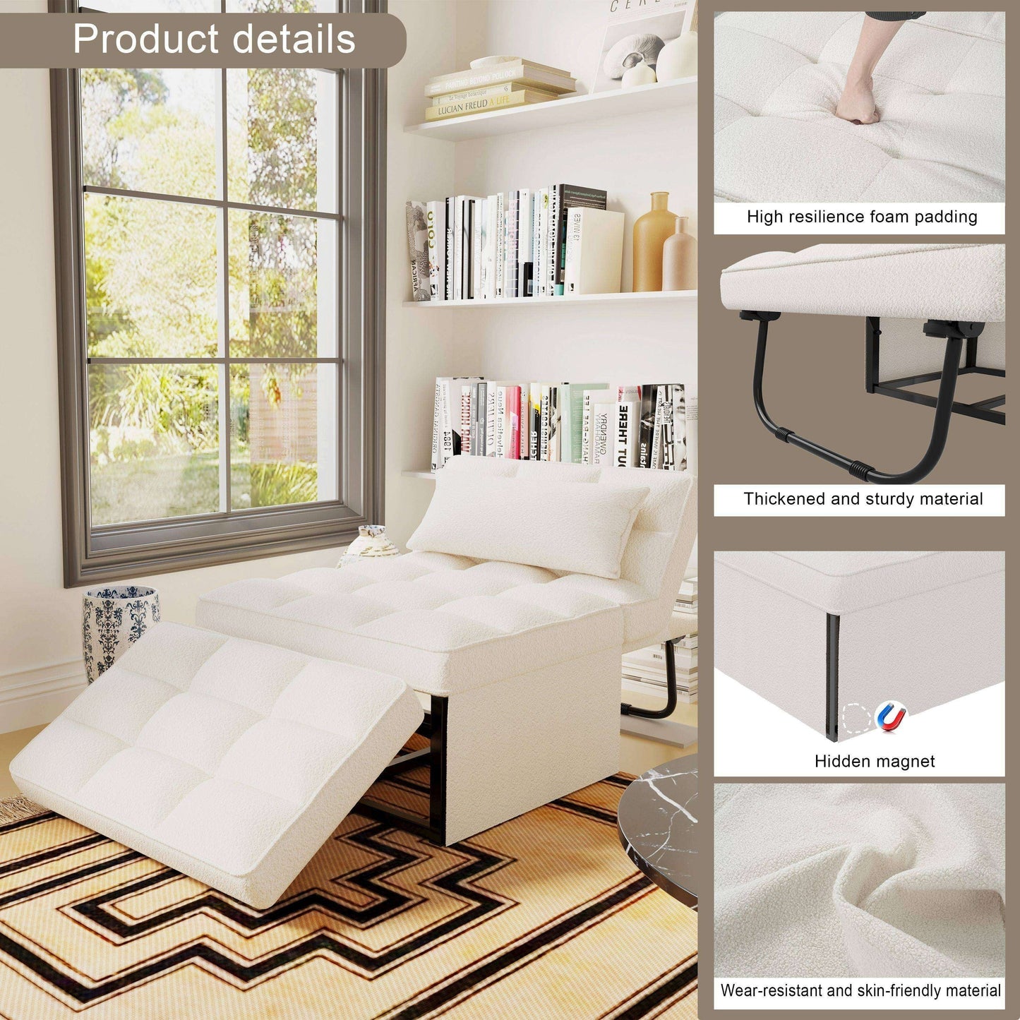 Canapé-lit convertible, fauteuil inclinable et ottoman pliable pour salon