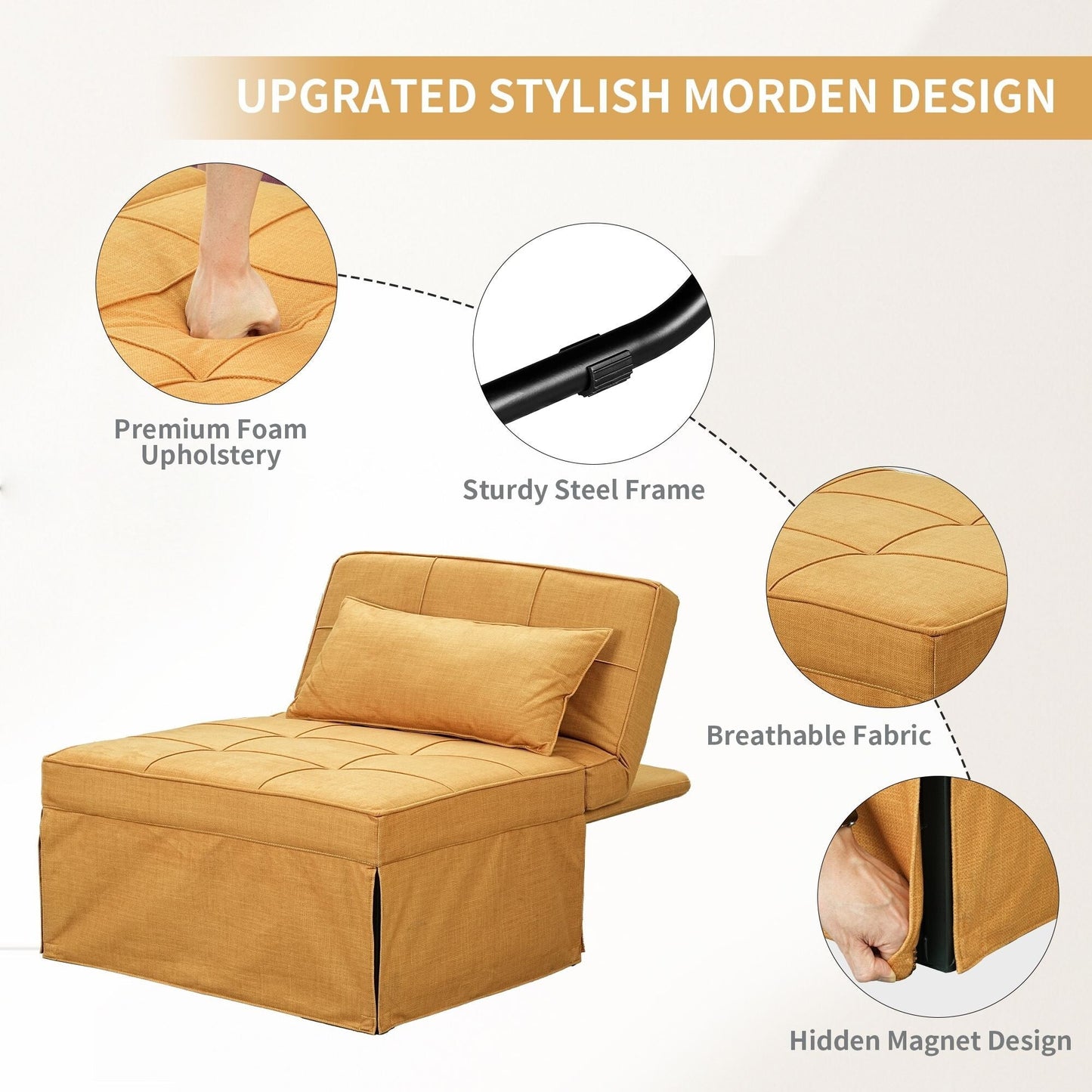 Canapé-lit convertible, fauteuil inclinable et ottoman pliable pour salon