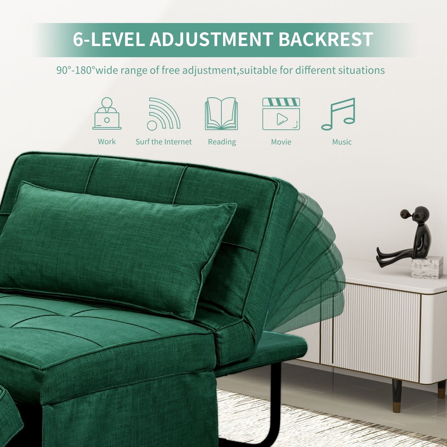 Canapé-lit convertible, fauteuil inclinable et ottoman pliable pour salon